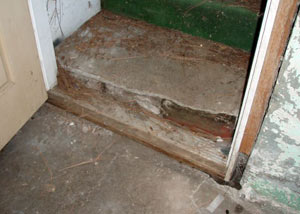 A flooded basement in Natick where water entered through the hatchway door