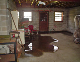 a flooded basement floor in a Billerica home